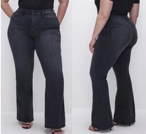 Good American Always Fits Good Legs Flare Jeans Plus Size 28-32 Faded Black NEW